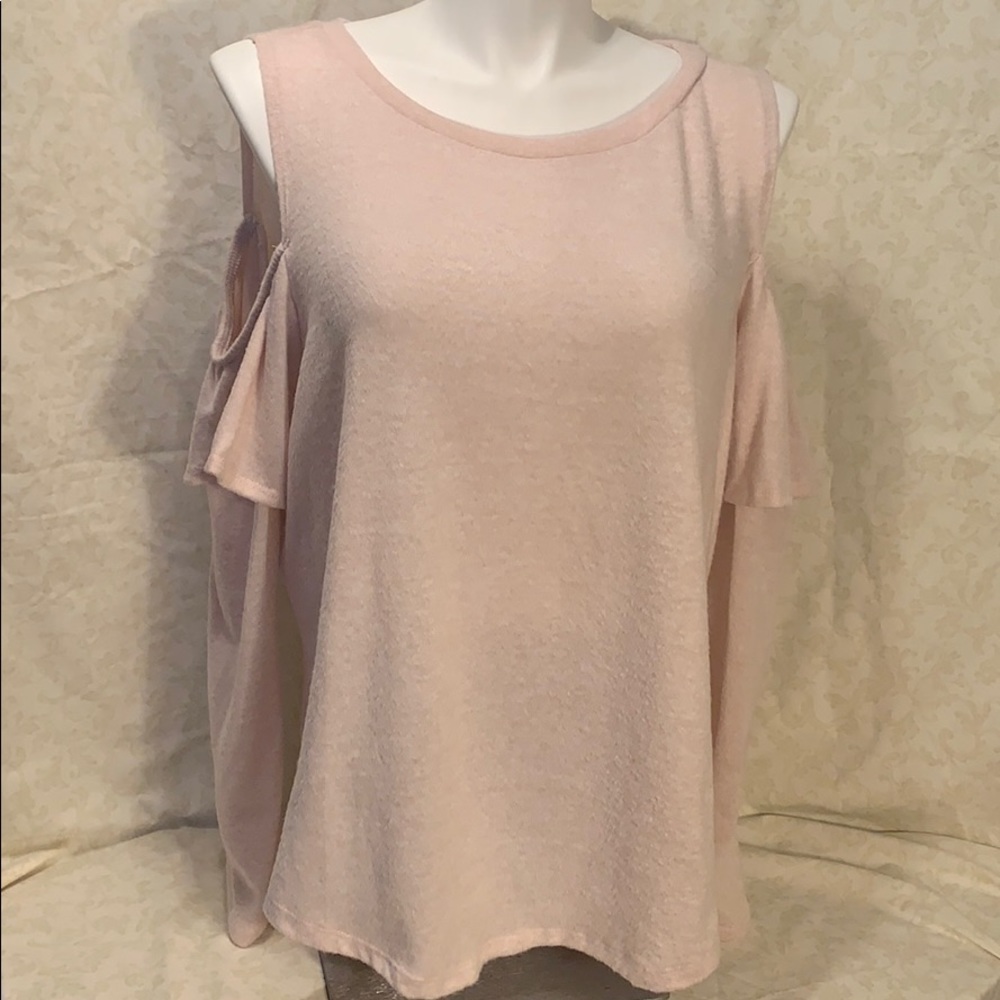 Kristin Nicole light pink cold shoulder sweater.